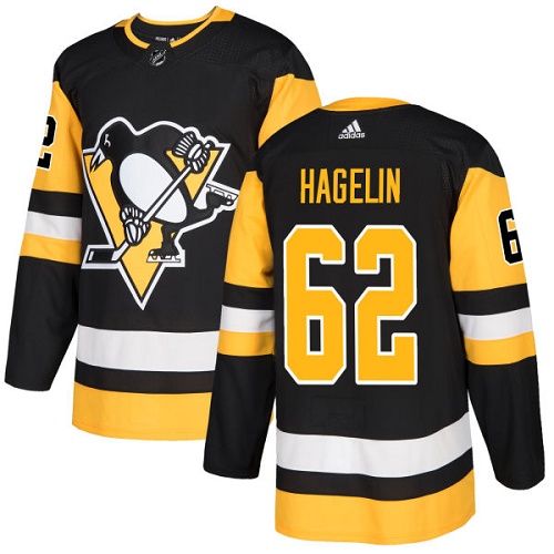 Adidas Penguins #62 Carl Hagelin Black Home Authentic Stitched NHL Jersey - Click Image to Close